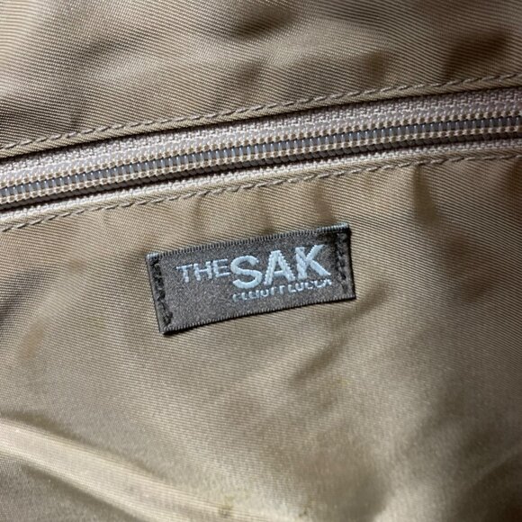 Beautiful The SAK Brown Nylon Crochet Slouchy Shoulder Bag Leather Strap/Trim - Picture 12 of 16